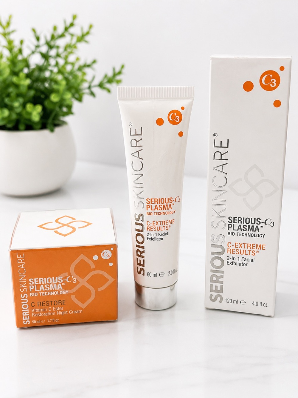 NEW Serious Skincare C3 Plasma Vitamin C Bundle Exfoliator & Night Cream 3 Pc
